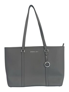 Michael Kors Gray Saffiano Leather Zip Top Tote Shoulder Bag Silver Hardware